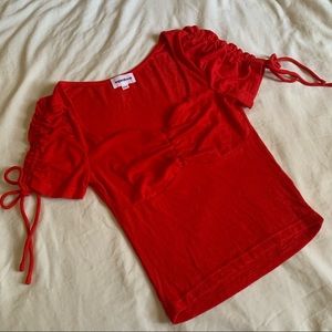 ruched drawstring strawberry red fitted sweetheart crop top tee